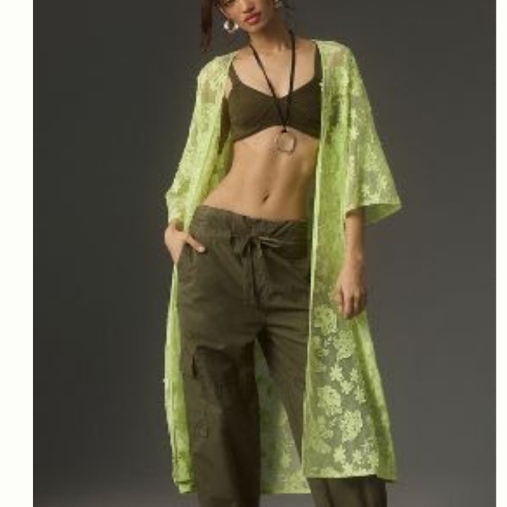 Maeve Lime Green Lace Duster Kimono